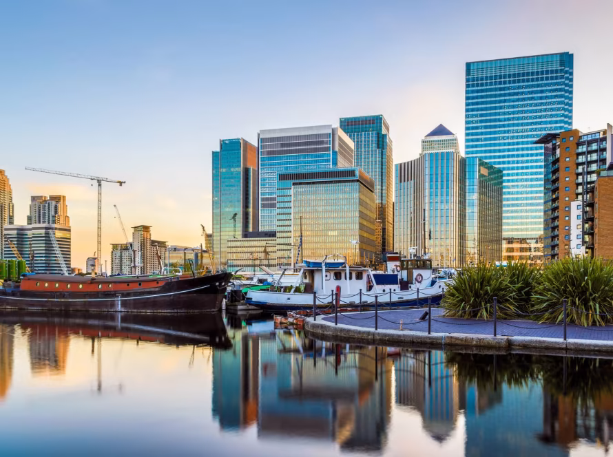 Exterior shot of the Barclays head office in Canary Wharf, London.