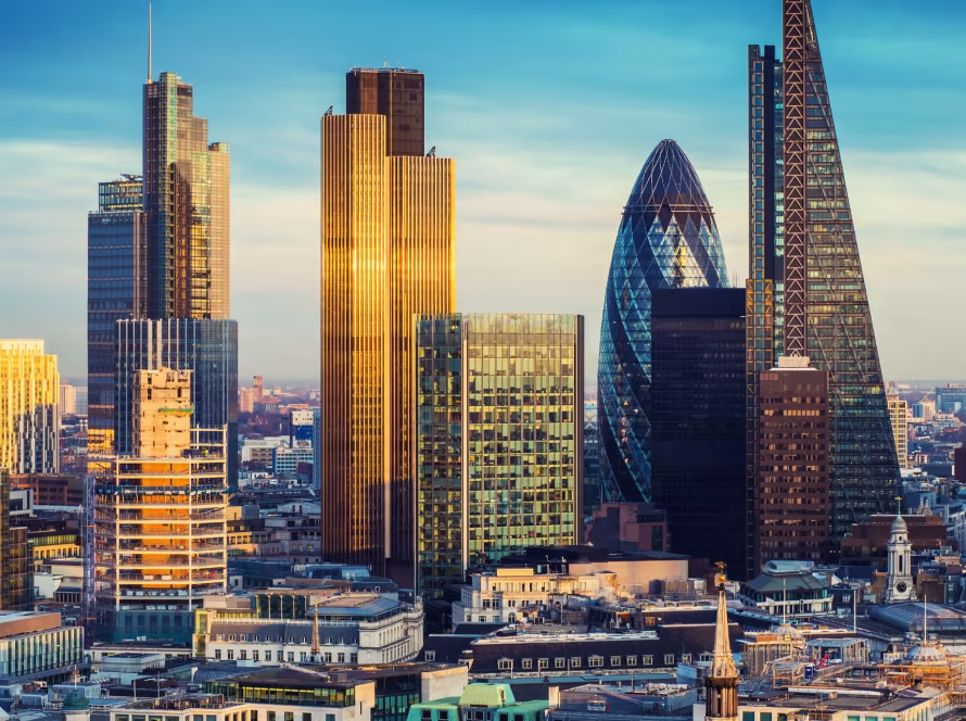 The London skyline on a clear sunny day.