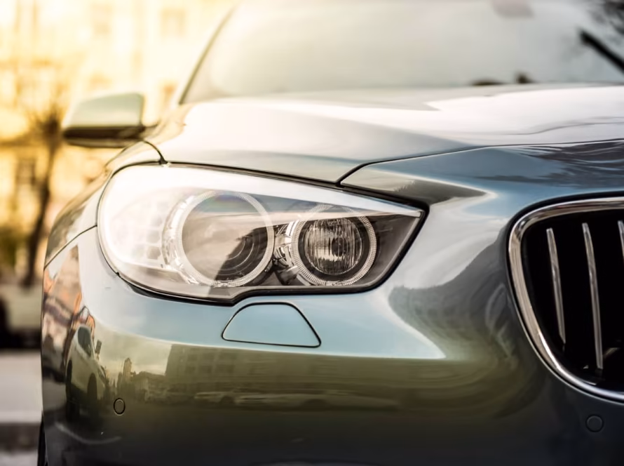 Close-up of the front of a BMW car.